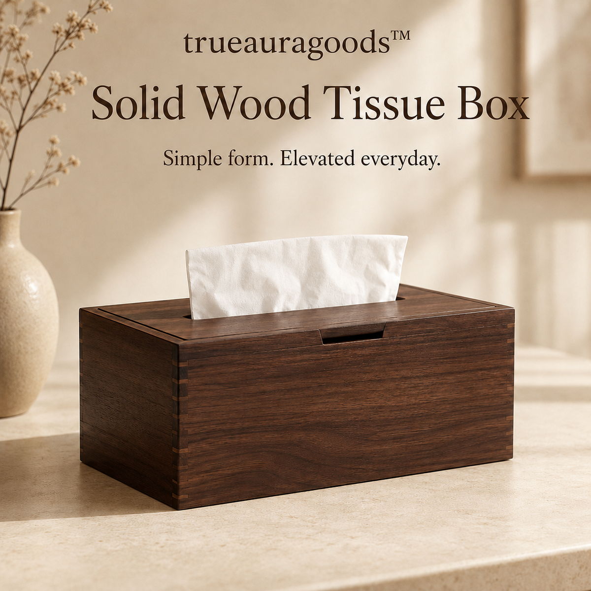 Trueauragoods™ Solid Wood Tissue Box