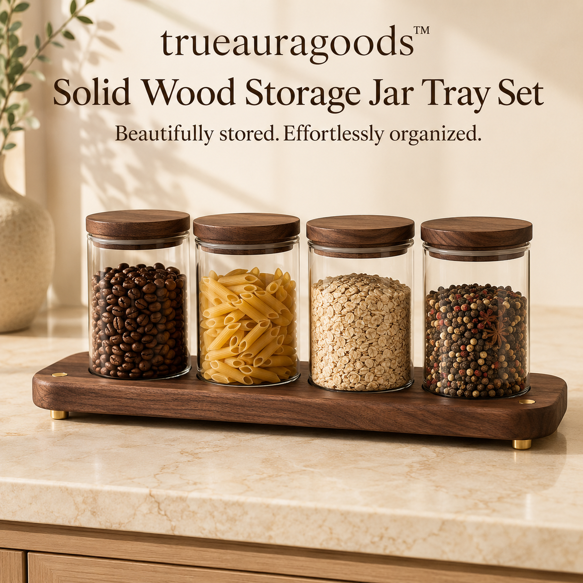 Trueauragoods™ Solid Wood Storage Jar Tray Set