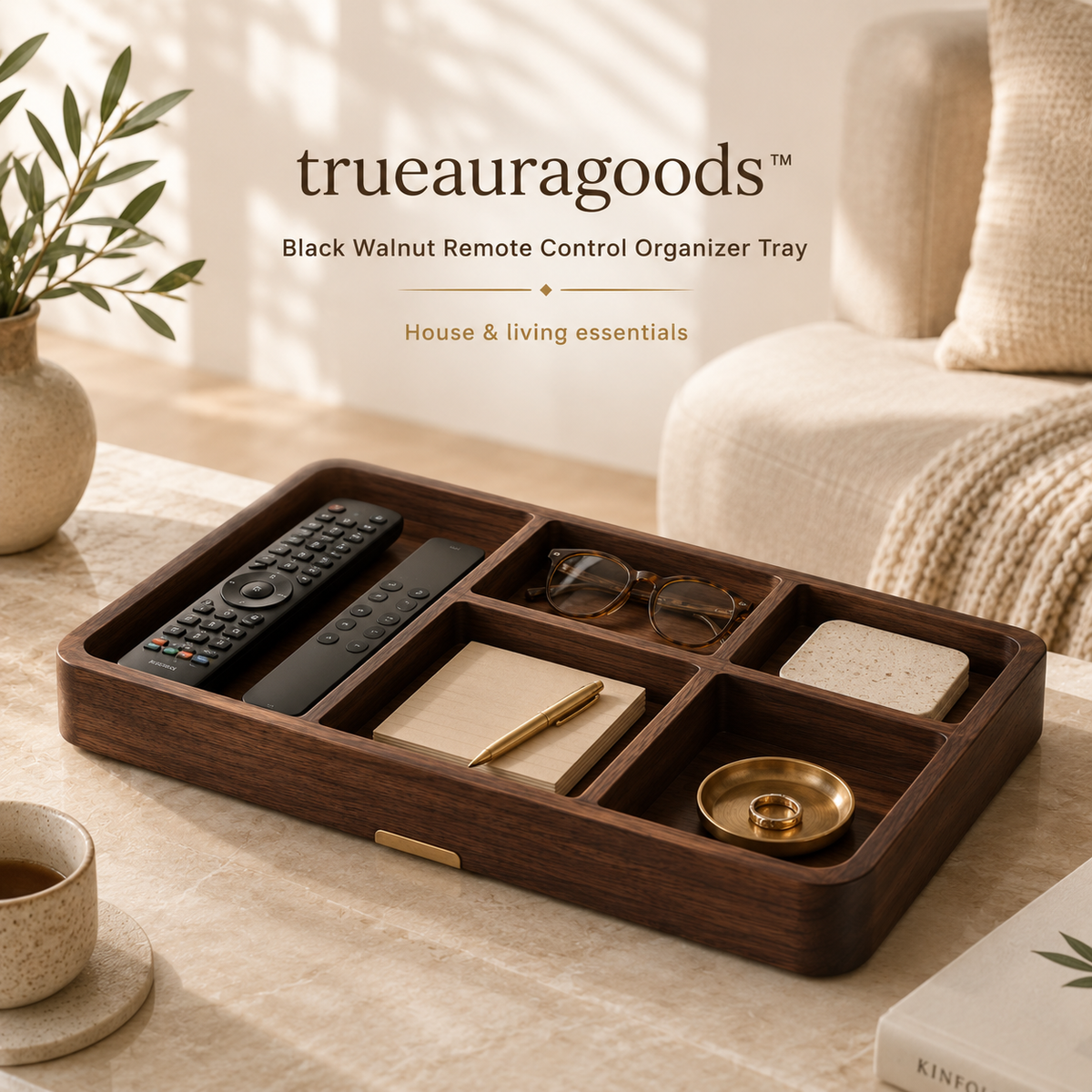 Trueauragoods™ Solid Wood Remote Organizer Tray